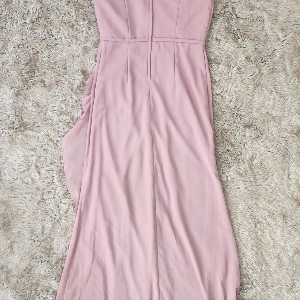 David's Bridal High Neck Chiffon Dress with‎ Cascade in Quartz Pink Size 18 - Picture 11 of 15